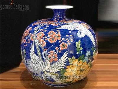 Bình hút tài lộc đào hạc 34cm men màu vuốt tay độc đáo sang 