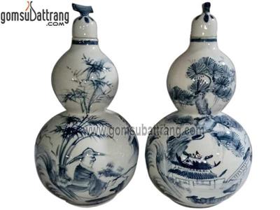 Hồ lô men chàm cổ 35 lít vẽ lá vọng câu cá giá tốt 