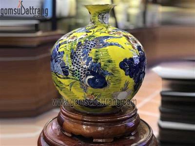 Bình tài lộc cao 30cm vẽ cá chép vàng kim phong thủy hút may 