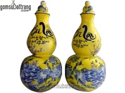 Hồ lô vẽ công đào men vàng cao cấp quà tặng phong thủy giá tốt 