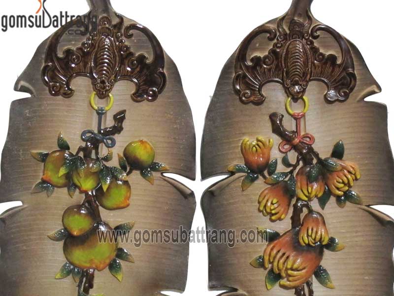 Tranh đắp nổi lá chuối đào thọ nâu đẹp sang trọng phòng khách