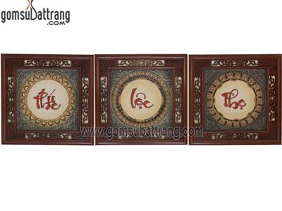 Tranh đắp nổi Phúc Lộc Thọ thư pháp sang trọng khung gỗ 