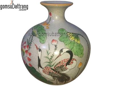 Bình tài lộc men rạn cổ sen hạc phong thủy cao cấp 