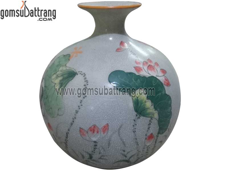 Bình Hút Tài Lộc Gốm Men Rạn Vẽ Sen Sang Trọng Quà Tặng Phong Thủy