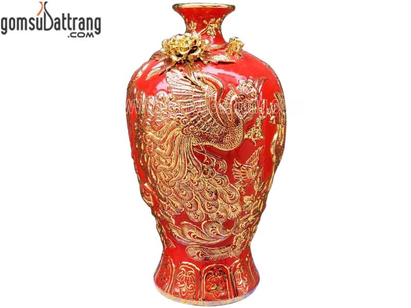Bảo Bình Mai Bình Uyên Ương Vàng Đắp Khắc Nổi Cao Cấp Sang Trọng