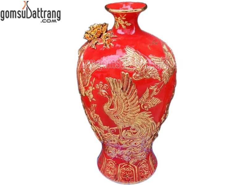 Bảo Bình Mai Bình Uyên Ương Vàng Đắp Khắc Nổi Cao Cấp Sang Trọng