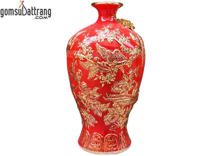 Bảo Bình Mai Bình Uyên Ương Vàng Đắp Khắc Nổi Cao Cấp Sang Trọng