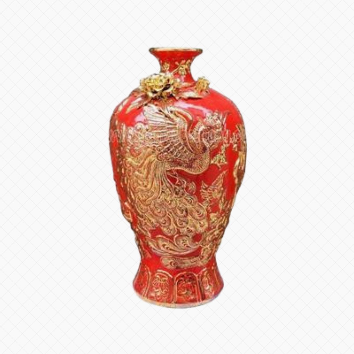 Bảo Bình Mai Bình Uyên Ương Vàng Đắp Khắc Nổi Cao Cấp Sang Trọng 