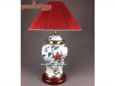 Đèn ngủ đồng cao cấp vẽ hoa ngọc lan sang trọng thon gọn 