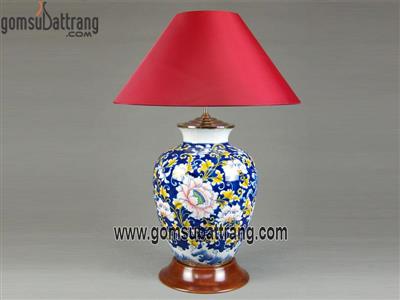 Đèn ngủ gốm sứ Bát Tràng hoa phù dung bọc đồng sang trọng 