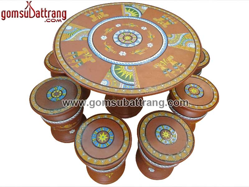 Bộ bàn ghế họa tiết trống đồng 77cm đẹp sang tiện dụng