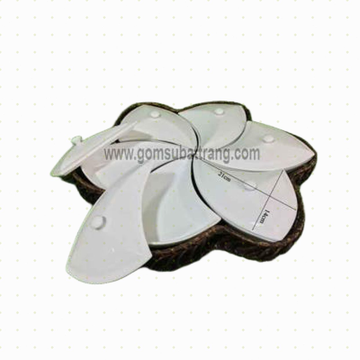 Bộ khay mứt bánh kẹo Bát Tràng 6 cánh men trắng sang trọng tiện ích 