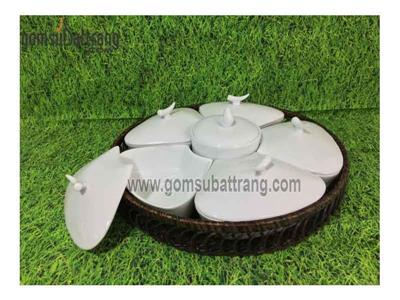 Khay mứt bánh kẹo gốm sứ Bát Tràng hoa 5 cánh sang trọng 
