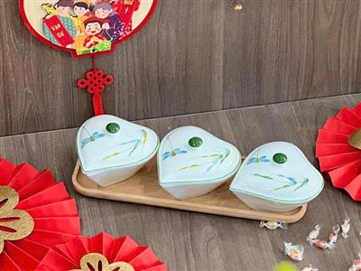 Bộ khay mứt kẹo sứ Bát Tràng 3 chiếc cao cấp, quà tặng ý nghĩa 