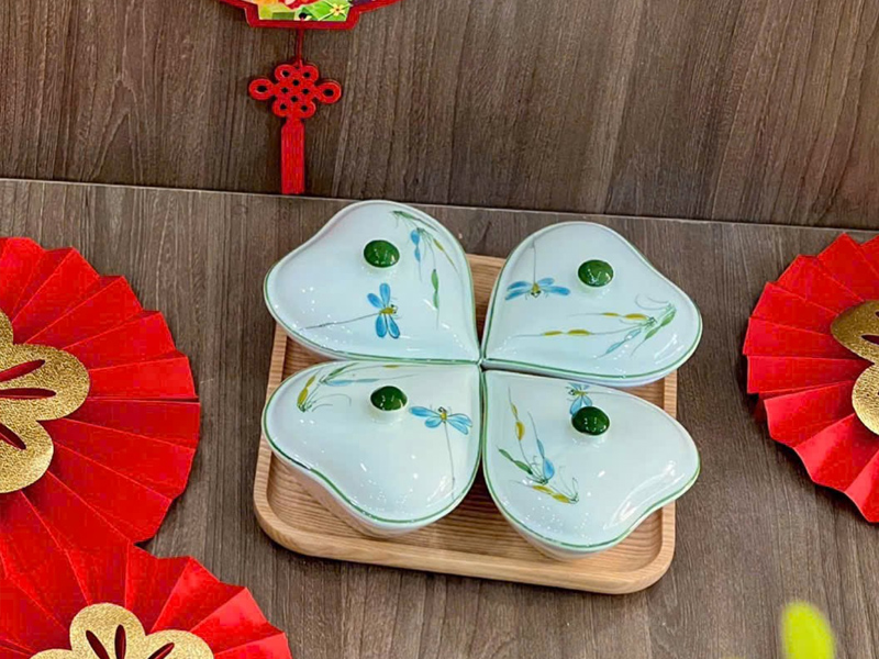 Bộ khay mứt kẹo sứ Bát Tràng 3 chiếc cao cấp, quà tặng ý nghĩa