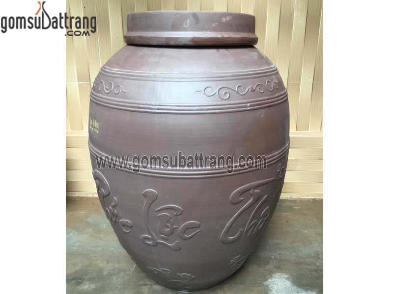 Chum 100 lít sành ngâm rượu họa tiết nổi phúc lộc thọ giá ưu đãi