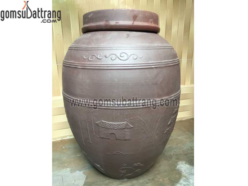 Chum sành ngâm rượu 100 lít họa tiết nổi an toàn bền đẹp