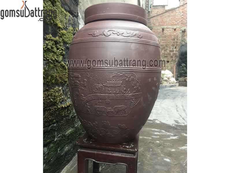 Chum sành 100 lít họa tiết chọi Trâu chất lượng an toàn