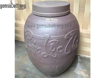 Chum sành ngâm rượu 50L họa tiết nổi Phúc Lộc Thọ đẹp bền 
