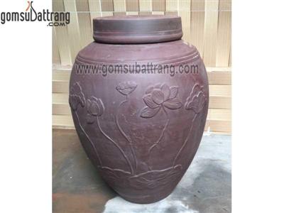 Chum sành 20L họa tiết sen nổi bền đẹp, chống rạn nứt 