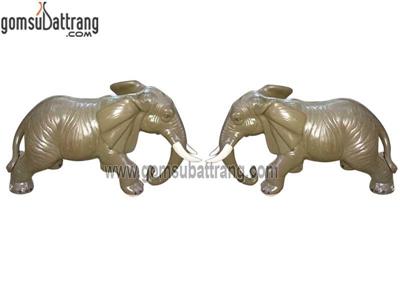 Đôi voi đại men nâu gốm sứ Bát Tràng quà tặng trang trí đẹp 