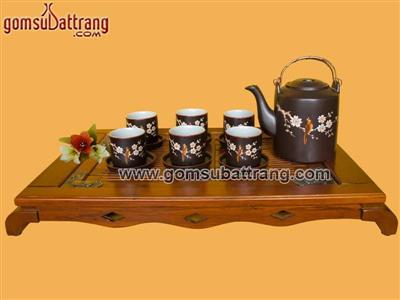 Ấm tích vẽ đào chim men nâu cao cấp 125 lít giá tốt 