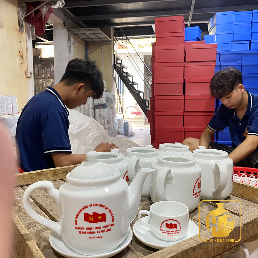 Bộ ấm chén vuông trắng 500ml ACT06 sang trọng quà tặng ý nghĩa 