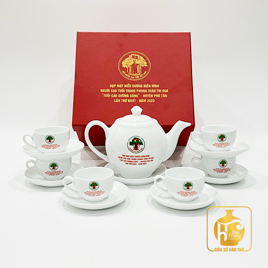 Bộ ấm chén Minh Long trắng sang trọng 500 650 800ml quà tặng cao cấp 