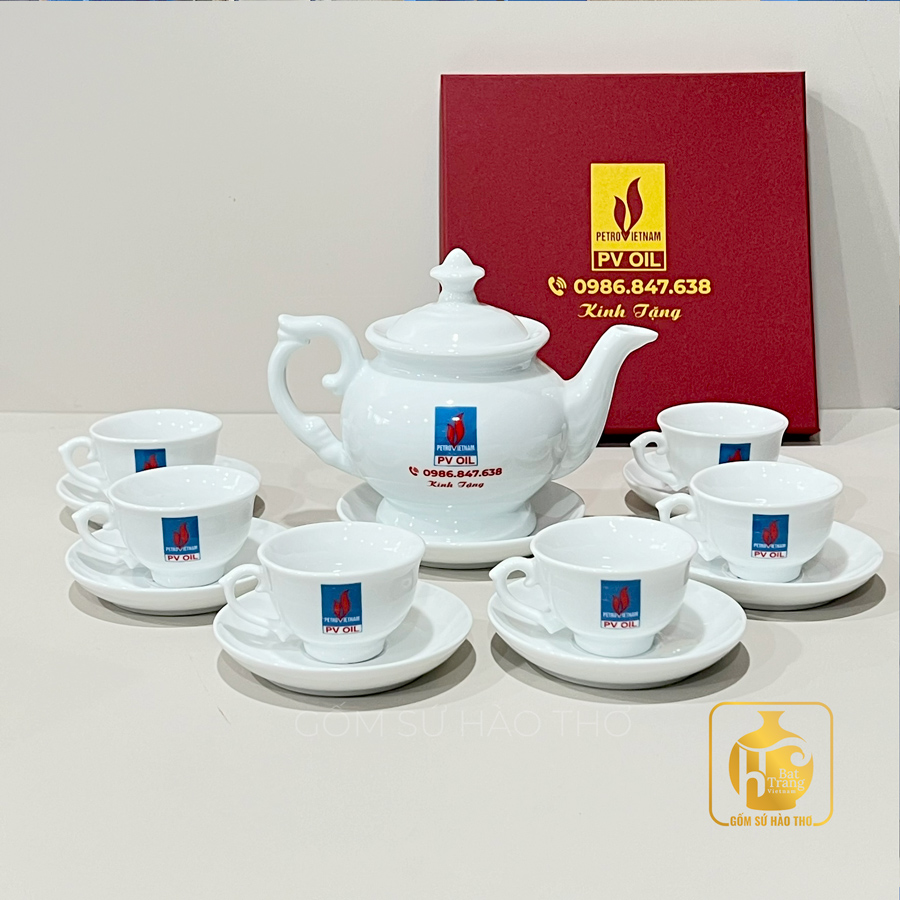 Bộ ấm chén Phú quý ACT19 sang trọng Men trắng cao cấp Quà tặng ý nghĩa 