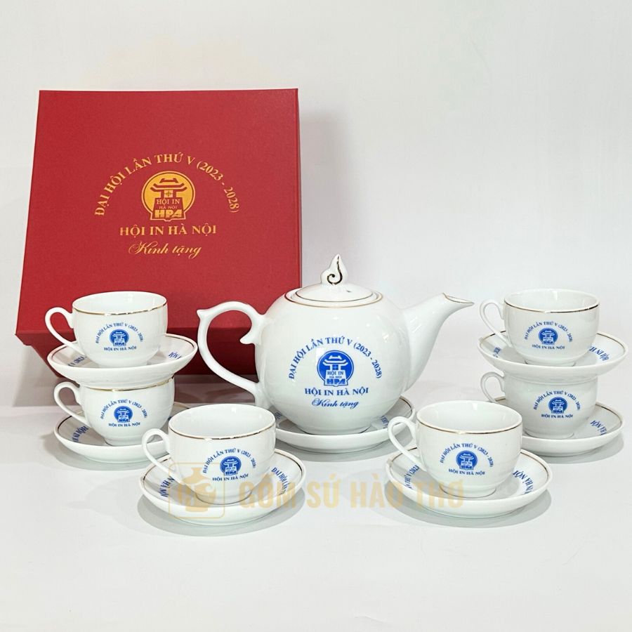 Bộ ấm chén dáng bưởi ACVK12 sang trọng men trắng vàng kim 24k - Quà tặng cao cấp, pha trà tinh tế 