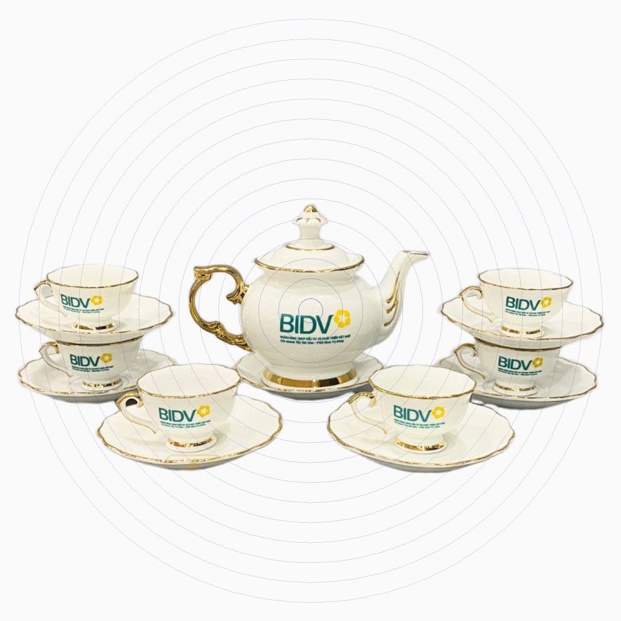 Bộ ấm chén phú quý lượn vàng 24k ACVK7 700ml – Quà tặng sang trọng 