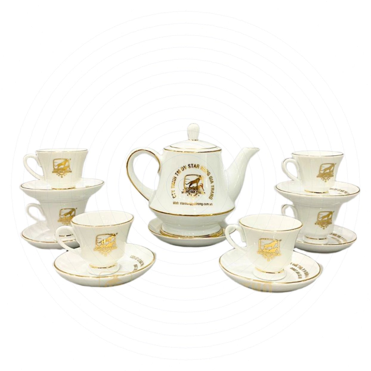 Bộ ấm chén hoàng gia cao cấp VK logo VK 650ml quà tặng sang trọng 