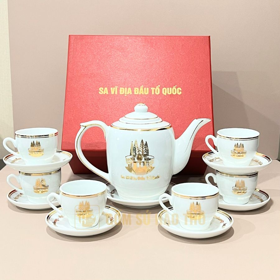 Bộ ấm chén Giang Tây 700ml Men trắng cao cấp Quà tặng doanh nghiệp đẹp 