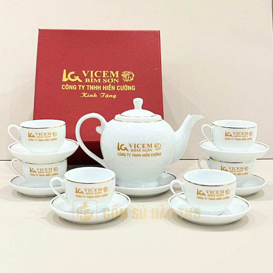Bộ ấm chén Camelia VK logo màu cao cấp Quà tặng sang trọng 