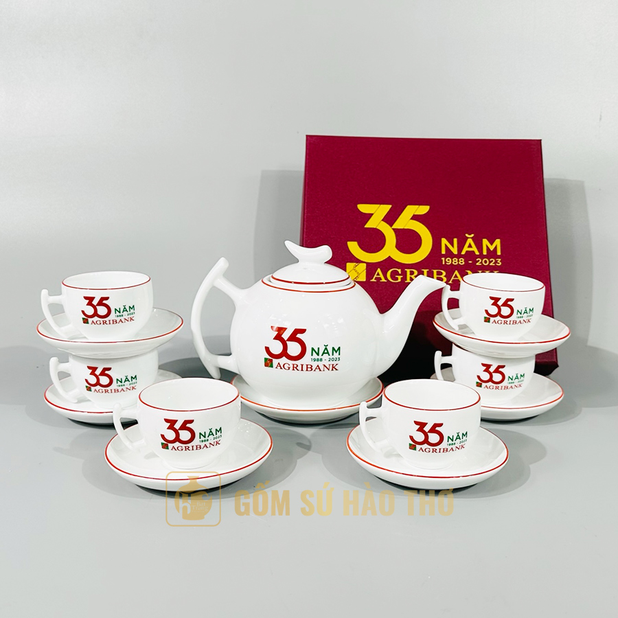 Bộ ấm chén bưởi cành đỏ ACHT09 - Gốm sứ Bát Tràng sang trọng quà tặng 