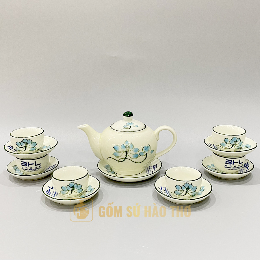 Bộ ấm chén chỉ viền màu ACHT08 650/800ml sang trọng quà tặng 