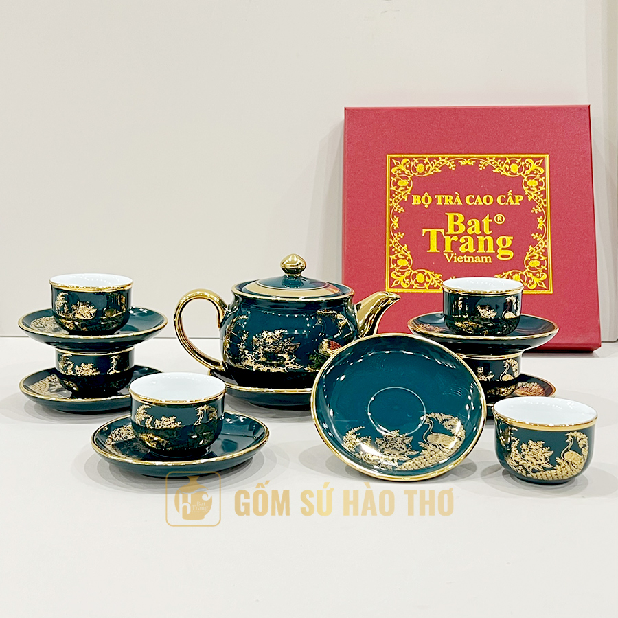 Bộ ấm chén vuông mallard vàng cao cấp đẹp sang trọng quà tặng 