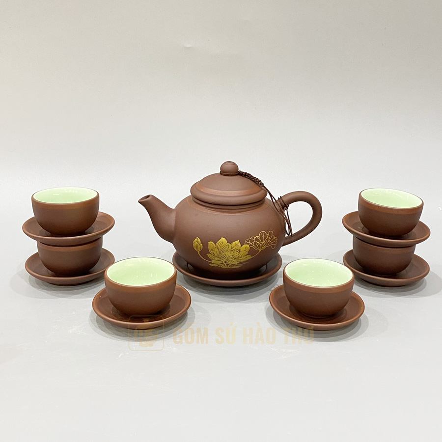 Bộ ấm chén chuông chỉ đỏ TS21 Bát Tràng Gốm sứ cao cấp quà tặng 