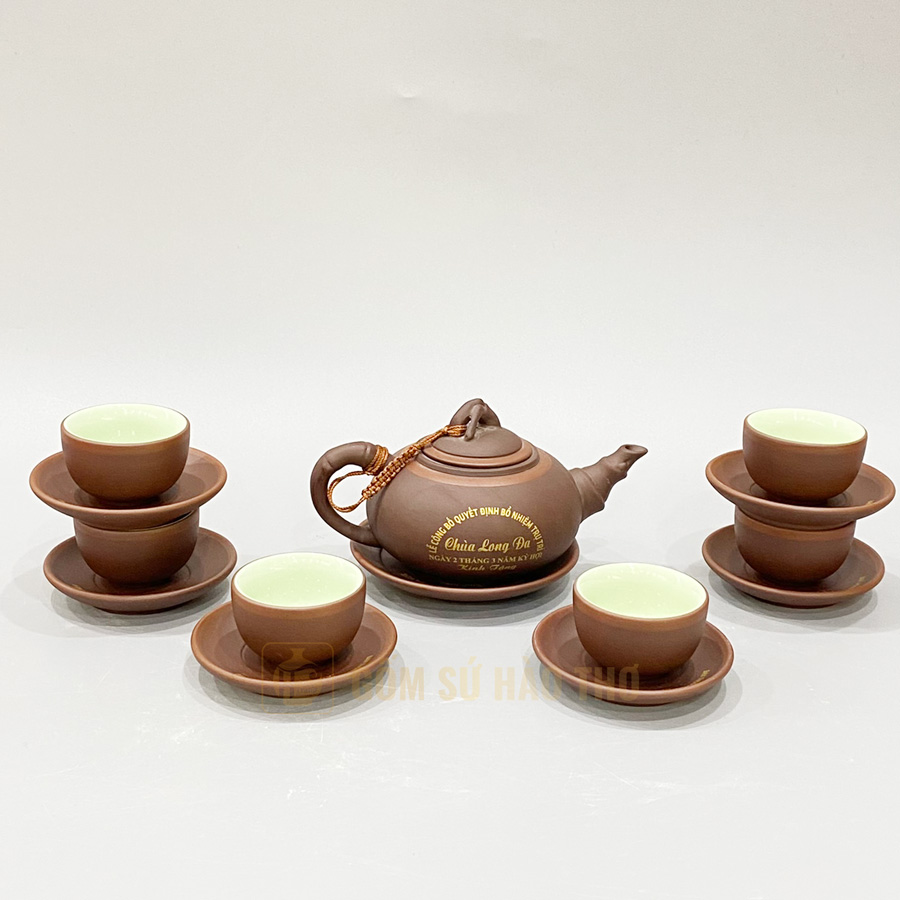 Bộ ấm chén Trúc Chỉ đỏ TS121 gốm sứ Bát Tràng sang trọng quà tặng 