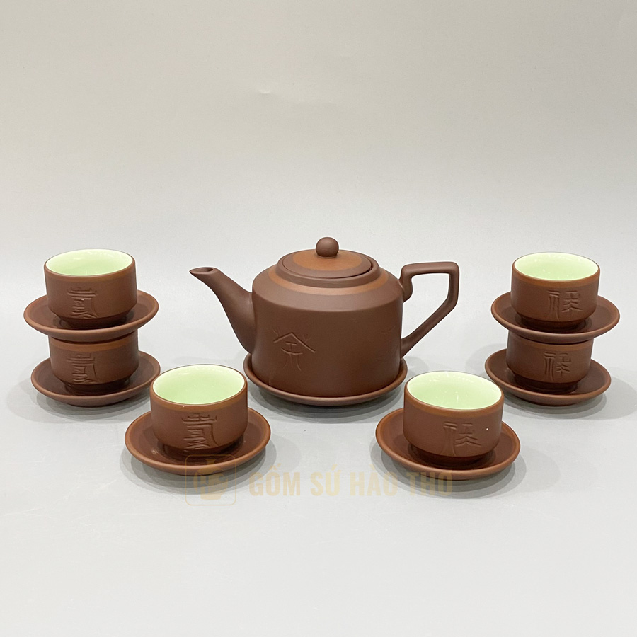 Bộ ấm chén tích chỉ đỏ TS41 Bát Tràng quà tặng trà sang trọng 
