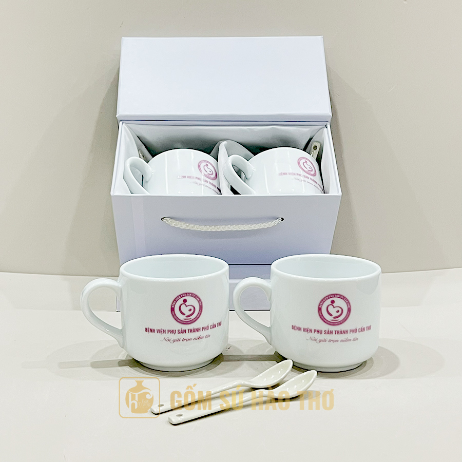 Cốc vuông COT27 270ml gốm sứ Bát Tràng men trắng sáng sang trọng 