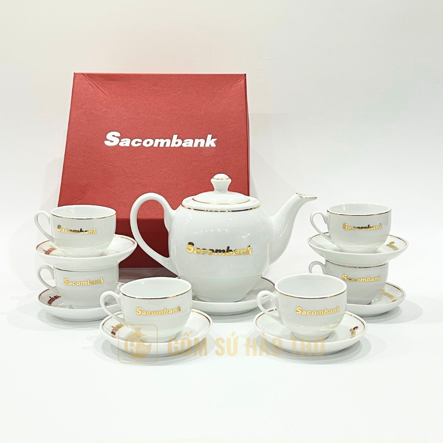 Bộ ấm chén Minh Long cao cấp trắng men sáng bóng quà tặng doanh nghiệp 
