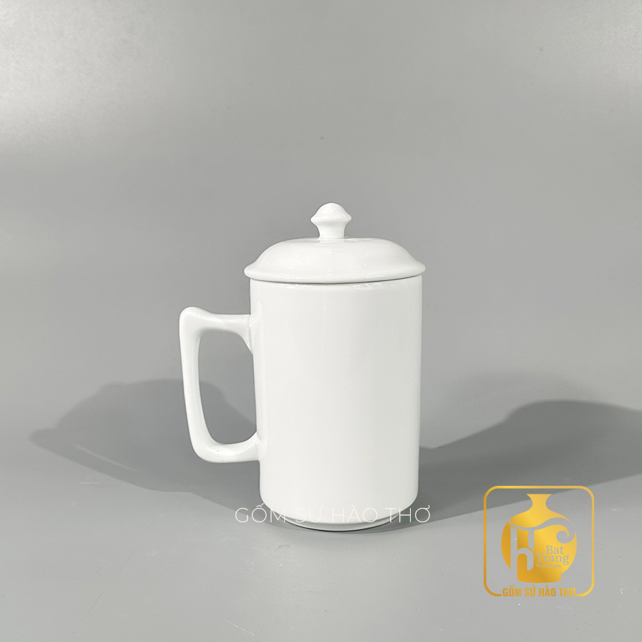 Cốc quai C lớn nắp kín 500ml Gốm sứ Bát Tràng đẹp bền 