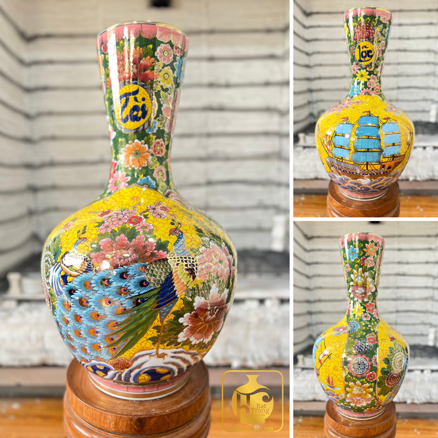 Tỏi nhị cảnh Công Danh Phú Quý Thuận Buồm Xuôi Gió gấm vàng 24k H72 phong thủy sang trọng 