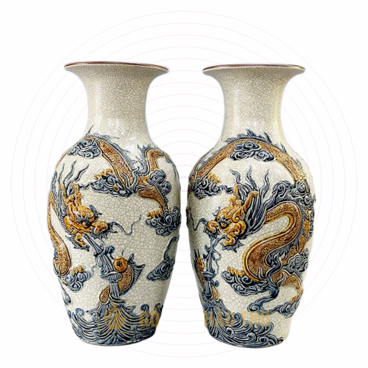Lọ rồng DT28R32 cao 42cm Gốm sứ Bát Tràng phong thủy quà biếu sang trọng 