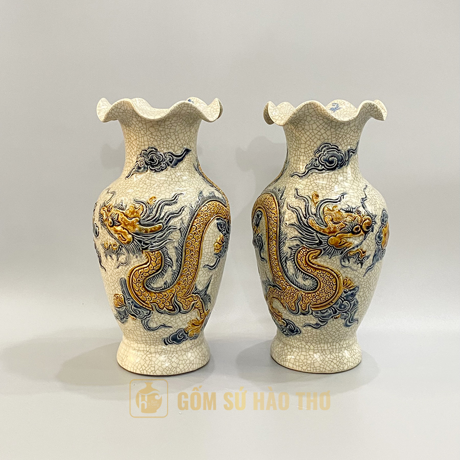 Lọ lượn rồng DT28R16 Bát Tràng Men rạn Phong thủy Quà tặng 