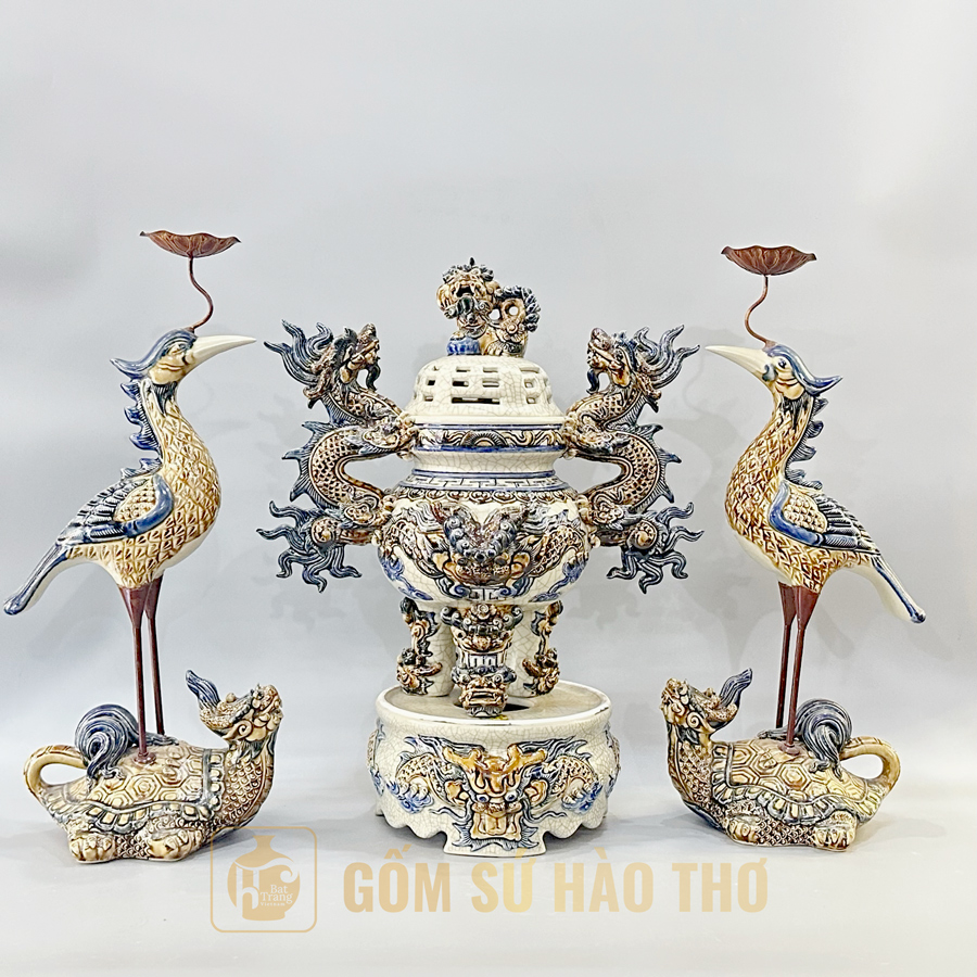 Đỉnh hạc DT6R15 gốm sứ Bát Tràng quà tặng phong thủy sang trọng 