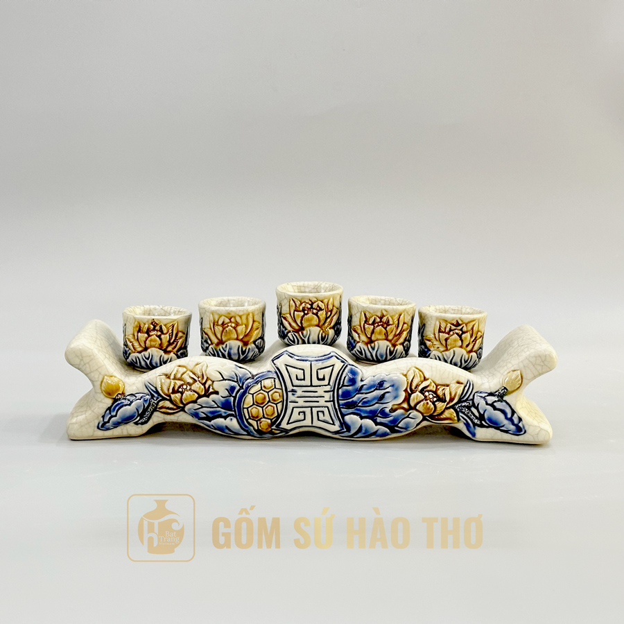 Kỷ ngai DT6R20 3/5 chén Gốm sứ Bát Tràng Quà phong thủy sang trọng 