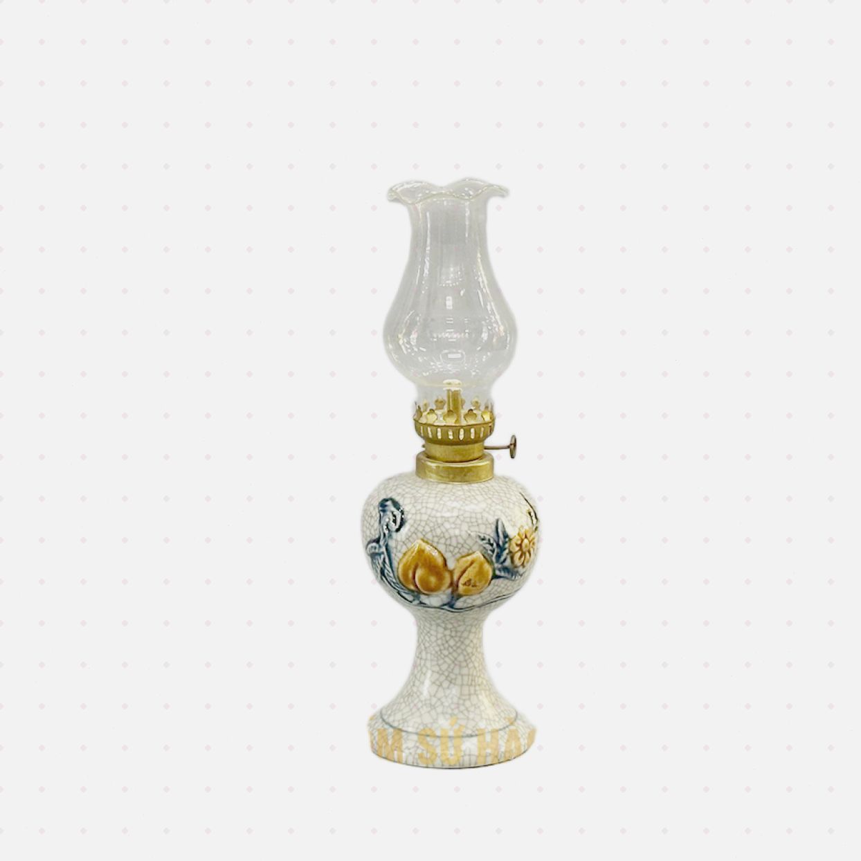 Đèn dầu đào DT28R27 gốm sứ Bát Tràng quà tặng phong thủy 