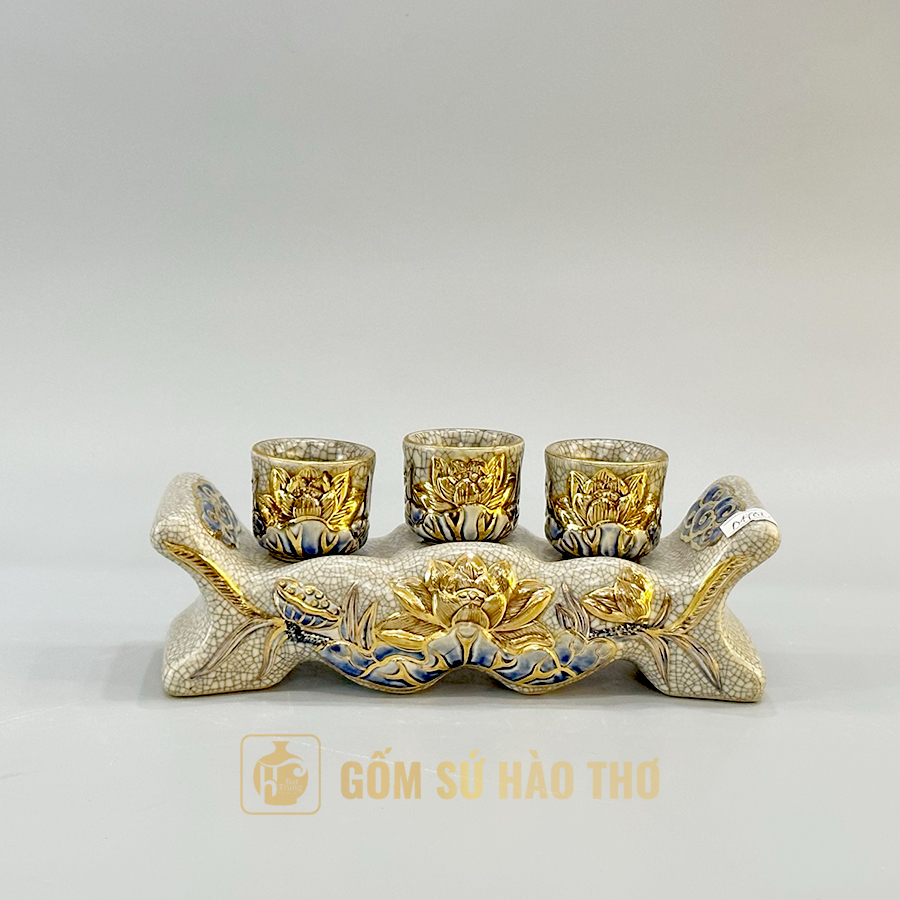 Kỷ 3 chén DTR6VV19 Gốm sứ Bát Tràng quà biếu phong thủy 